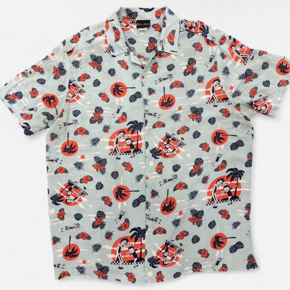 Rick and Morty Casual Button Down Shirt - Tropical Print